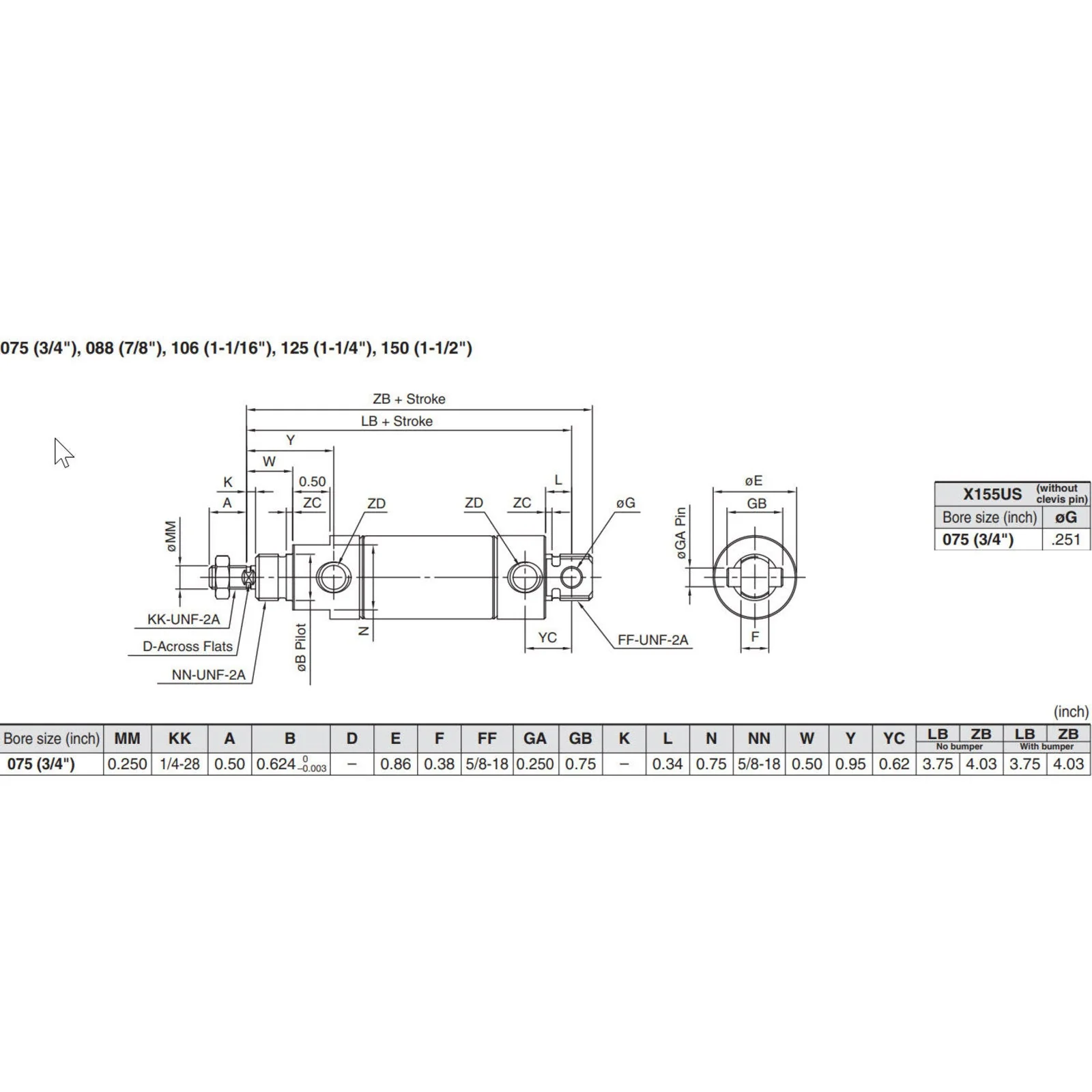 Double Acting 3/4 in. Bore Air Cylinders Different Lengths - Image 2